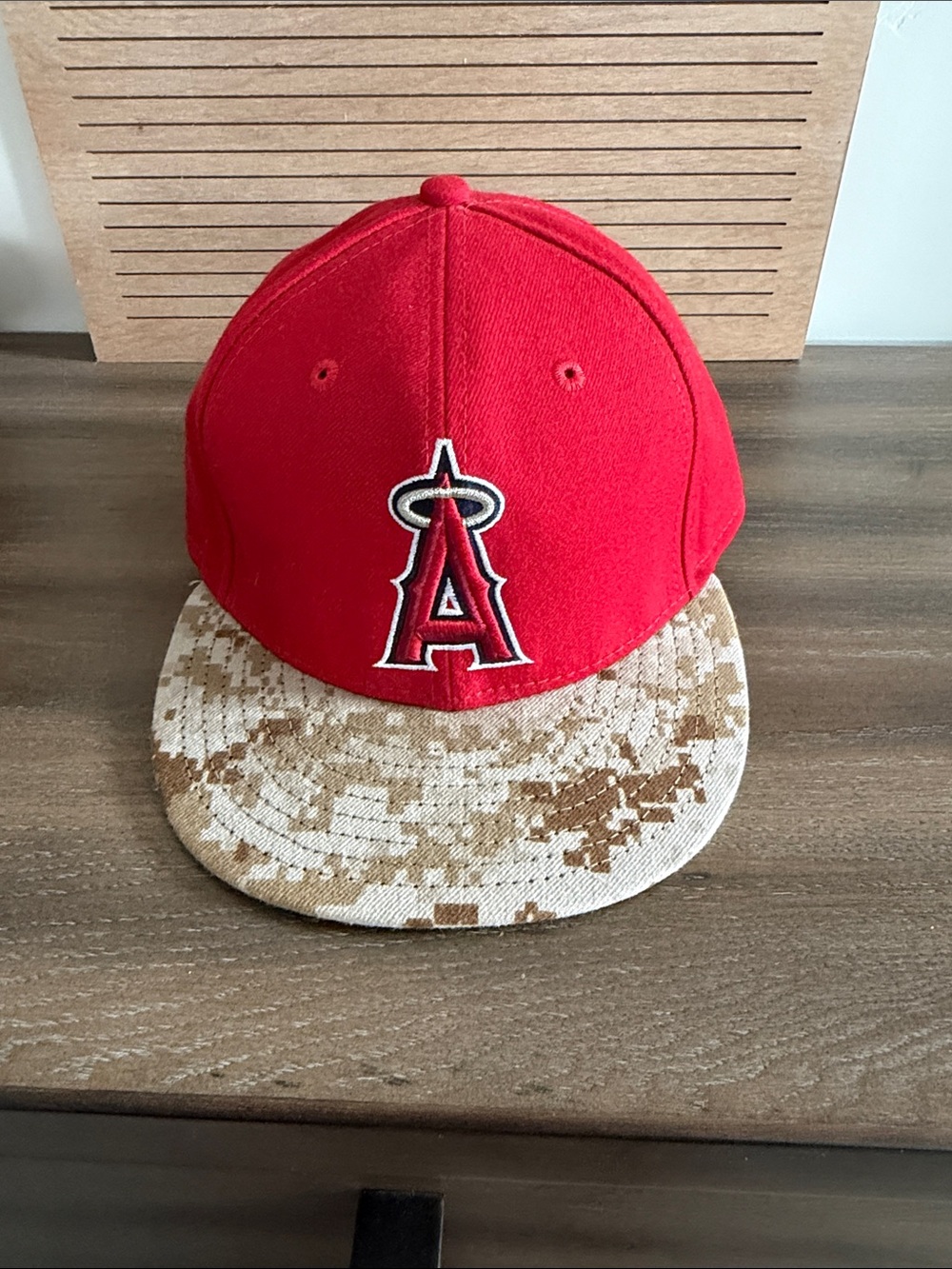 New Era Los Angeles Angels Red Hat with Tan Camo Brim
